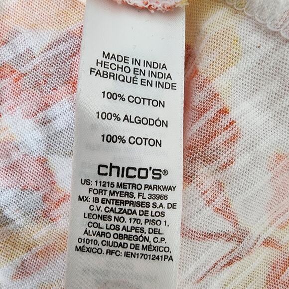 Chicos Top Tee Womens Sz 0 Small Spectrum Floral Tulip Hem Notch Neck 3/4 Sleeve - Picture 8 of 10